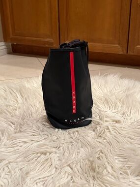 Prada Black Pouch with Red Stripe